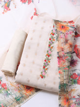 Patch Neck Linen Unstitched Suit Piece With Dupatta